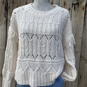 Old NavyGo Recycled Collection  Cream Knit Fringe Sleeve Sweater  Size M
